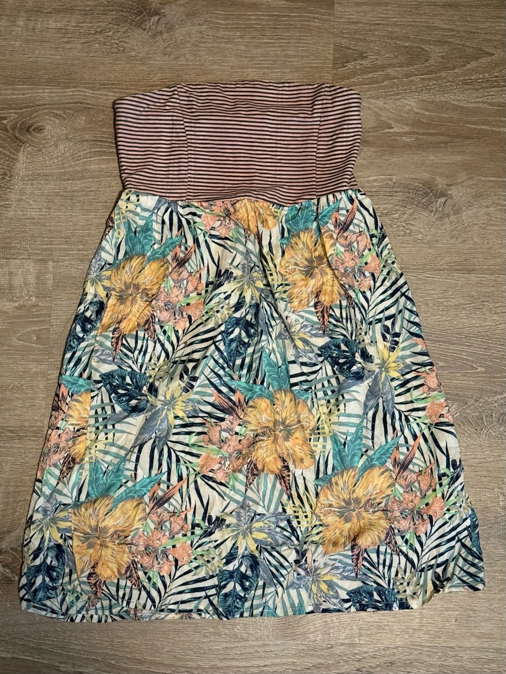 Roxy Floral Surf Flower Tropical Hawaiian Leaf Print Strapless Beach Dress XS